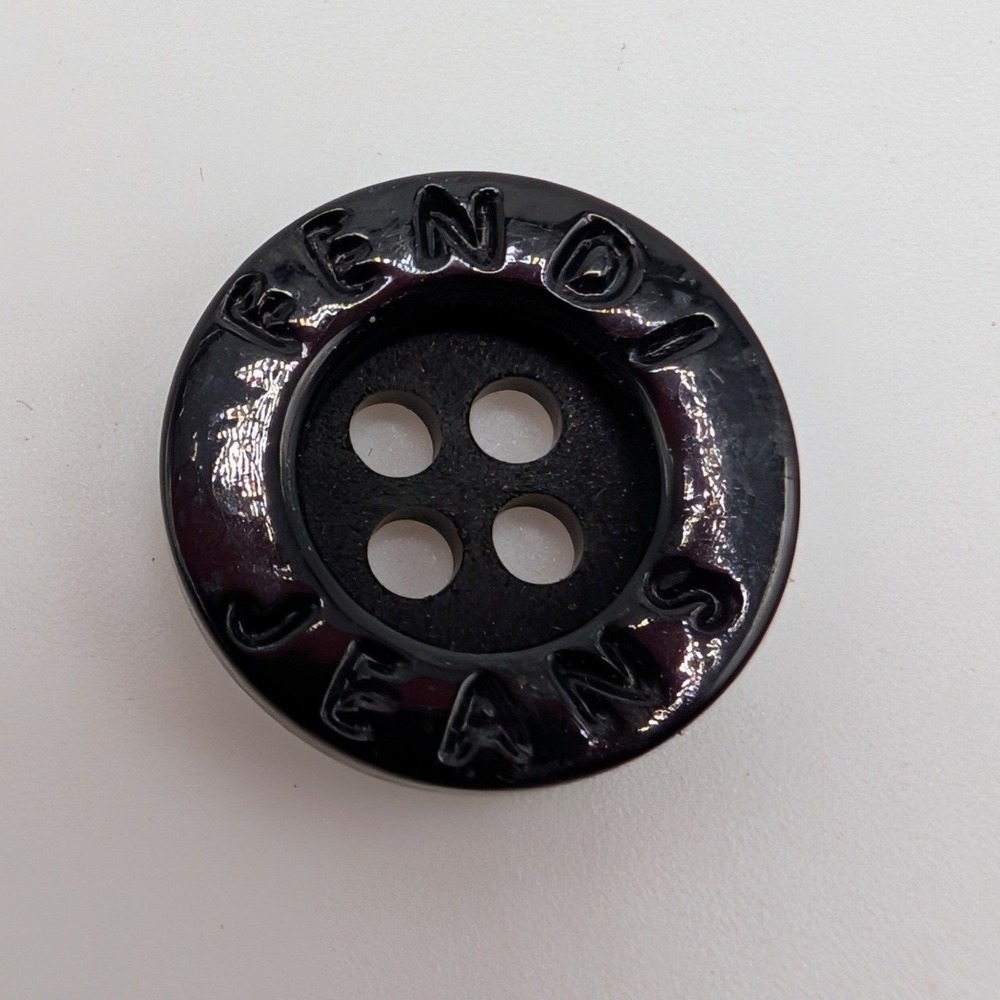 Fendi Jeans Button Black Logo Replacement Button 4-Hole 13mm Round Circle Glossy